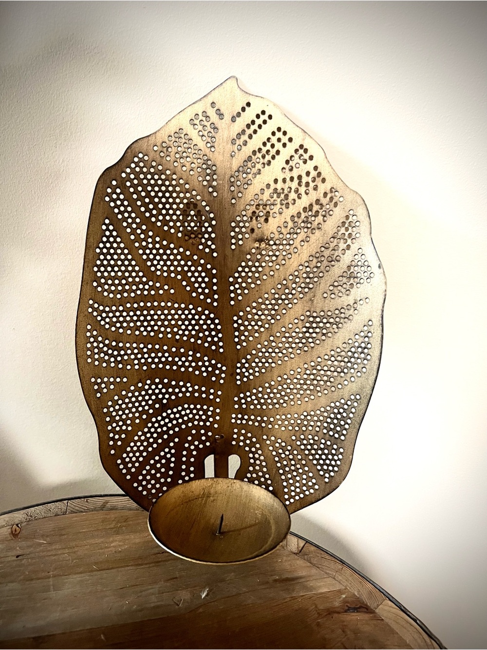 Gold Metal Leaf Wall Sconce Candle Holder - Home Wall Decor